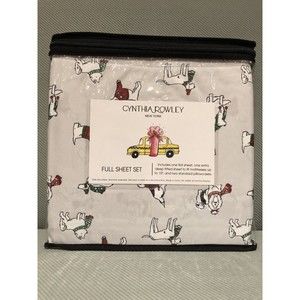 Cynthia Rowley Christmas Winter Puppy Dog Festive Gray  4 PC Full Sheet Set New